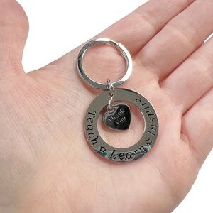 New Teach Learn Inspire Teacher Themed Silver Tone Keychain